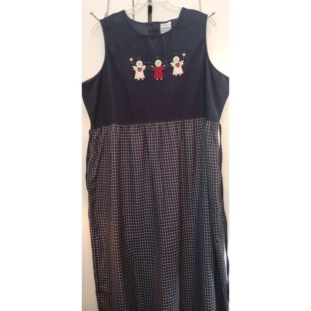 Vintage Corduroy Angel Midi Maxi Dress 22 Blue  Grandmacore Teacher Novelty Y2k